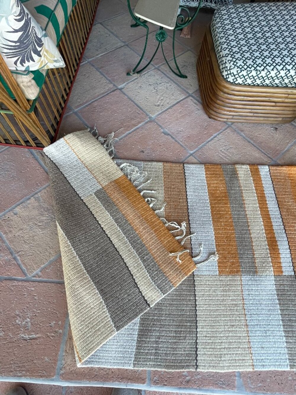 Turkish Kilm Scandi Colors Farmhouse Stripe & Braided Fringe - 60"x 32"